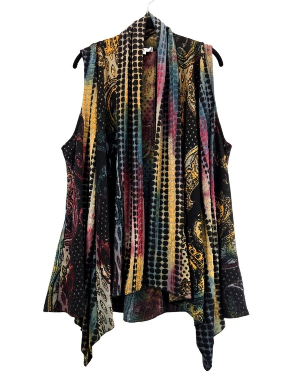 Waterfall Vest Vibrant Multi-Color L ADORE Textured Open Front Asymmetric Whimsy